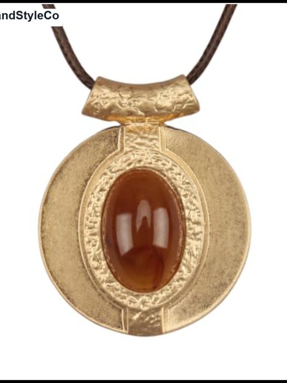 Women's Boho Long Pendant Necklace with Faux Leather Brown Cord, Gold